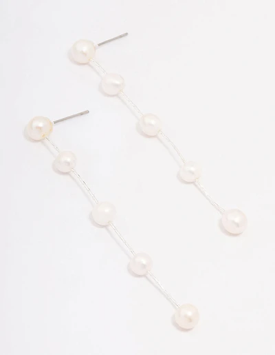 Silver Plated Freshwater Pearl Long Drop Earrings