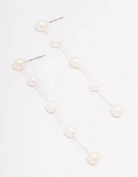Silver Plated Freshwater Pearl Long Drop Earrings