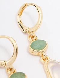 Gold Plated Double Organic Stone Drop Earrings