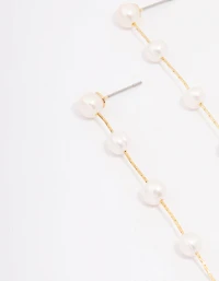 Gold Plated Freshwater Pearl Long Dainty Drop Earrings