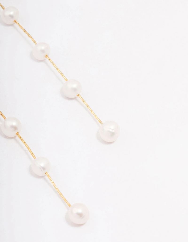 Gold Plated Freshwater Pearl Long Dainty Drop Earrings