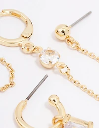 Gold Plated Baguette Hoop Chain Earring 3-Pack