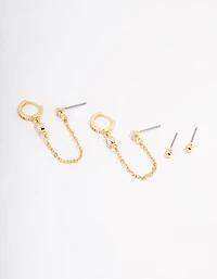 Gold Plated Cubic Zirconia Pave Chain Earring Pack