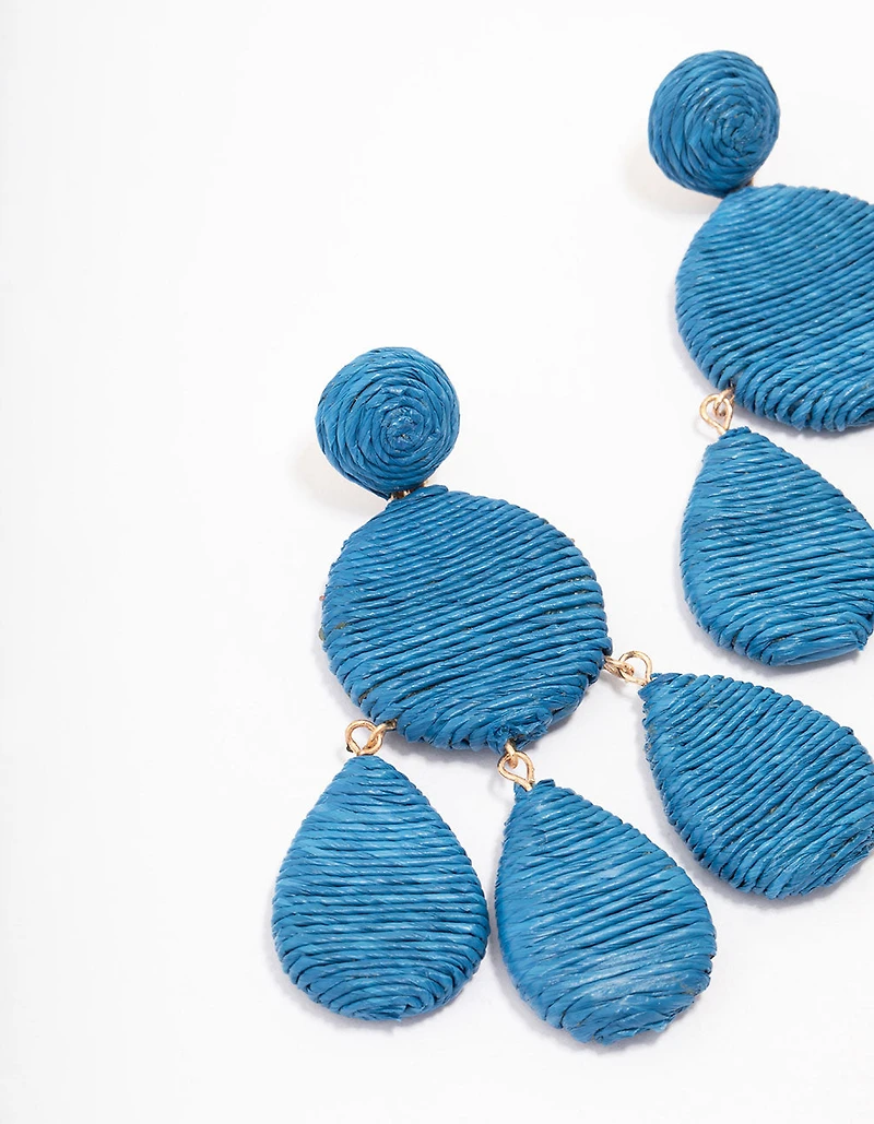 Blue Fabric Teardrop Drop Earrings