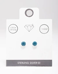 Sterling Silver Blue Czech Crystal Stud Earrings