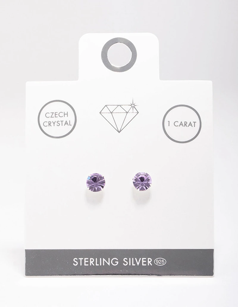 Sterling Silver Lilac Czech Crystal Stud Earrings