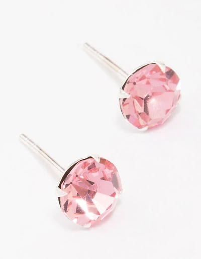 Sterling Silver Pink Czech Crystal Stud Earrings