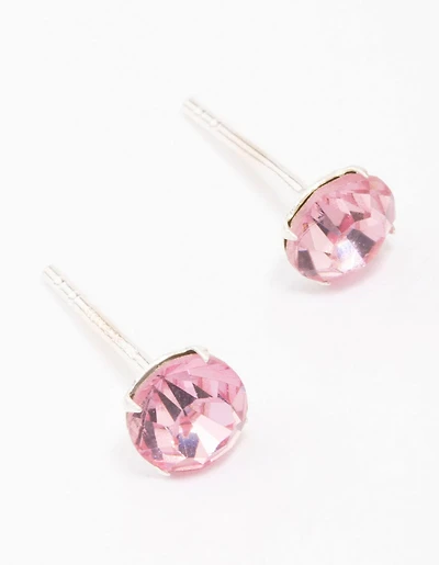 Petites boucles d’oreilles en cristal tchèque rose en argent sterling
