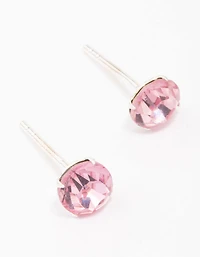 Petites boucles d’oreilles en cristal tchèque rose en argent sterling