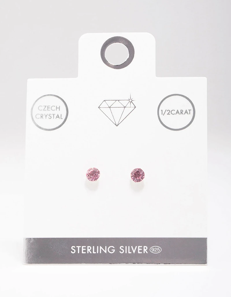 Petites boucles d’oreilles en cristal tchèque rose en argent sterling