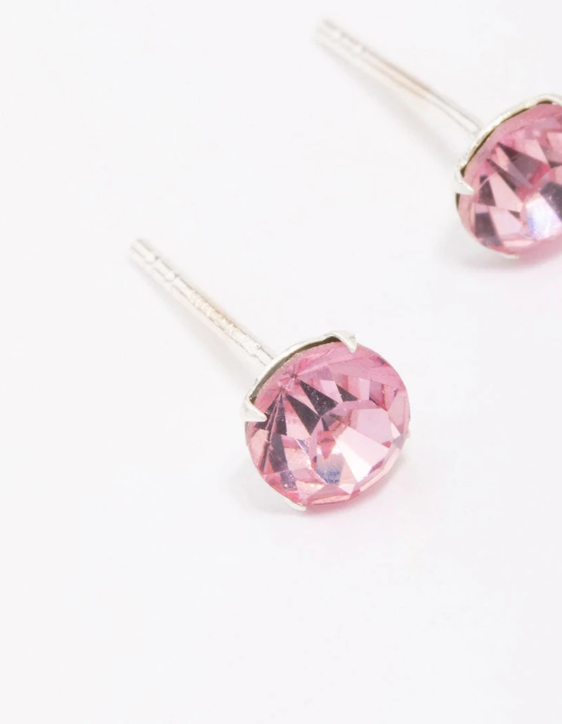Petites boucles d’oreilles en cristal tchèque rose en argent sterling