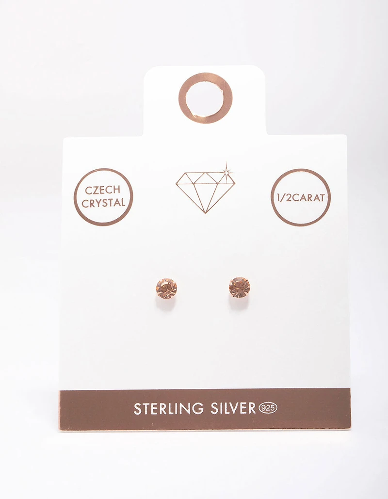 Rose Gold Plated Sterling Silver Czech Crystal Stud Earrings