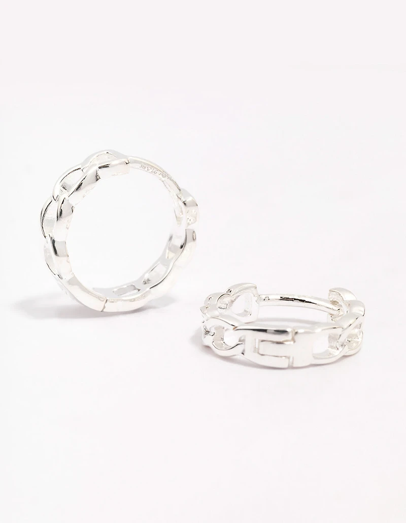 Sterling Silver Textured Huggie Hoop Earrings