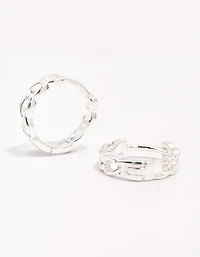 Sterling Silver Textured Huggie Hoop Earrings