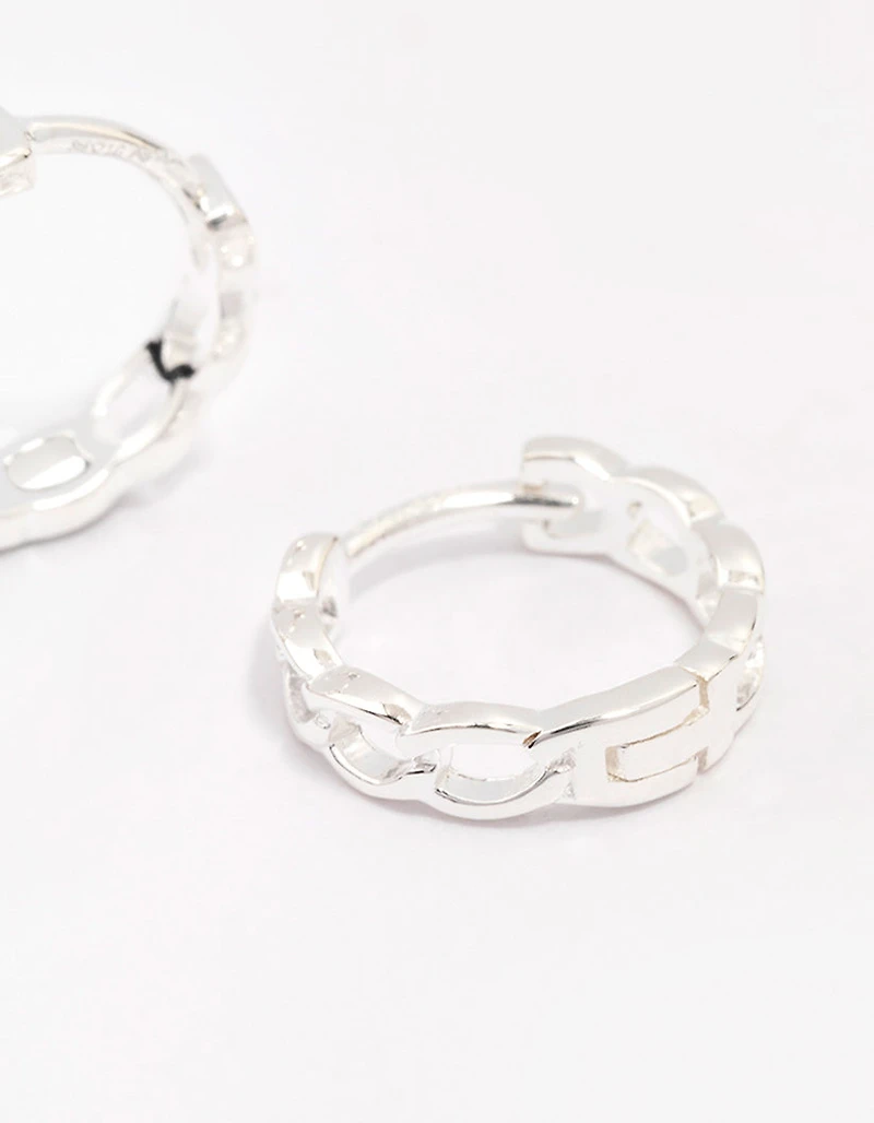 Sterling Silver Textured Huggie Hoop Earrings