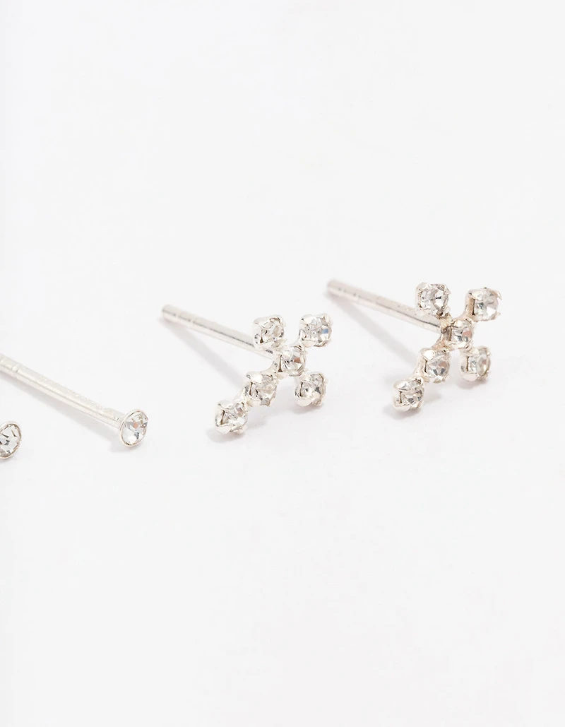 Sterling Silver Cubic Zirconia Cross Stud Earring Pack