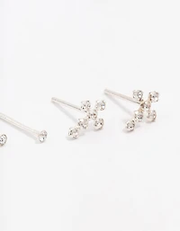 Sterling Silver Cubic Zirconia Cross Stud Earring Pack