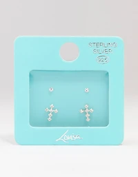 Sterling Silver Cubic Zirconia Cross Stud Earring Pack