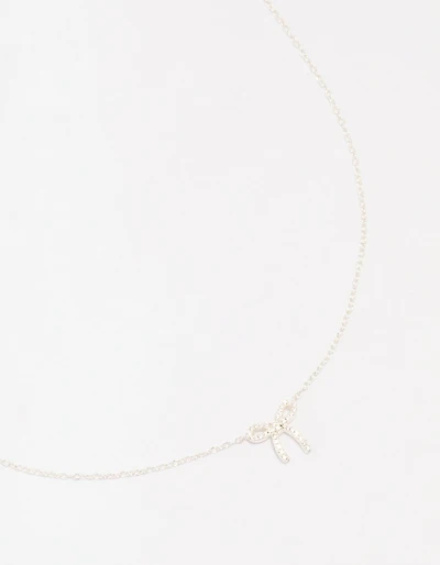 Sterling Silver Cubic Zirconia Bow Pendant Necklace