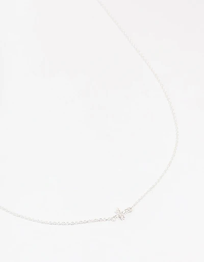 Sterling Silver Cubic Zirconia Mini Cross Pendant Necklace