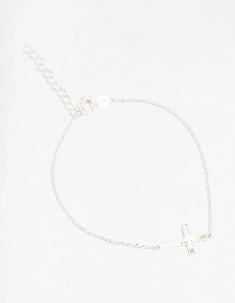 Sterling Silver Horizontal Cross Bracelet