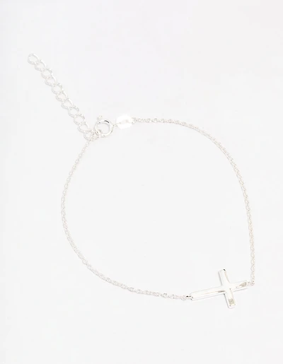 Sterling Silver Horizontal Cross Bracelet