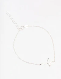 Sterling Silver Horizontal Cross Bracelet