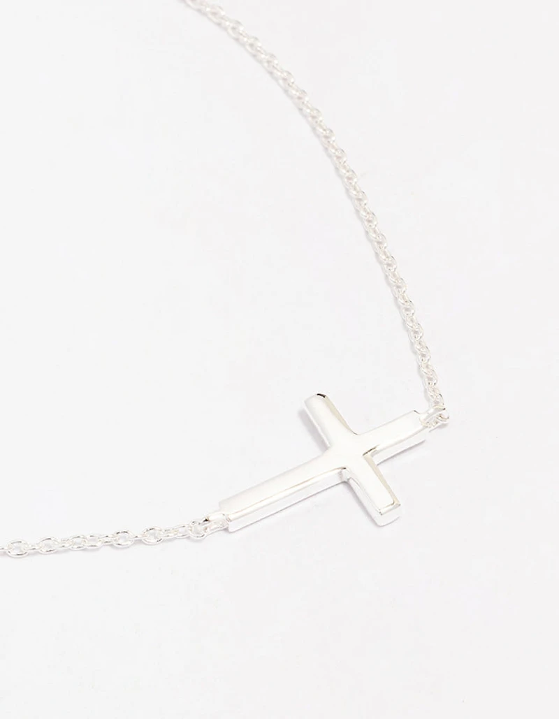 Sterling Silver Horizontal Cross Bracelet