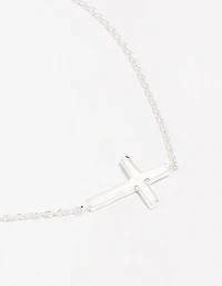 Sterling Silver Horizontal Cross Bracelet