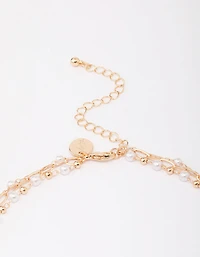 Gold Fine Station Pearl Necklace