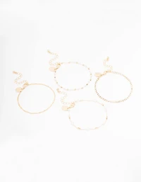 Gold Dainty Pearl Bracelet 4-Pack