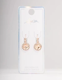 Continental Halo Pink Bohemia Czech Crystal Rose Gold Stud Earrings