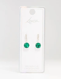 Silver Cup Chain Circle Czech Crystal Drop Earrings