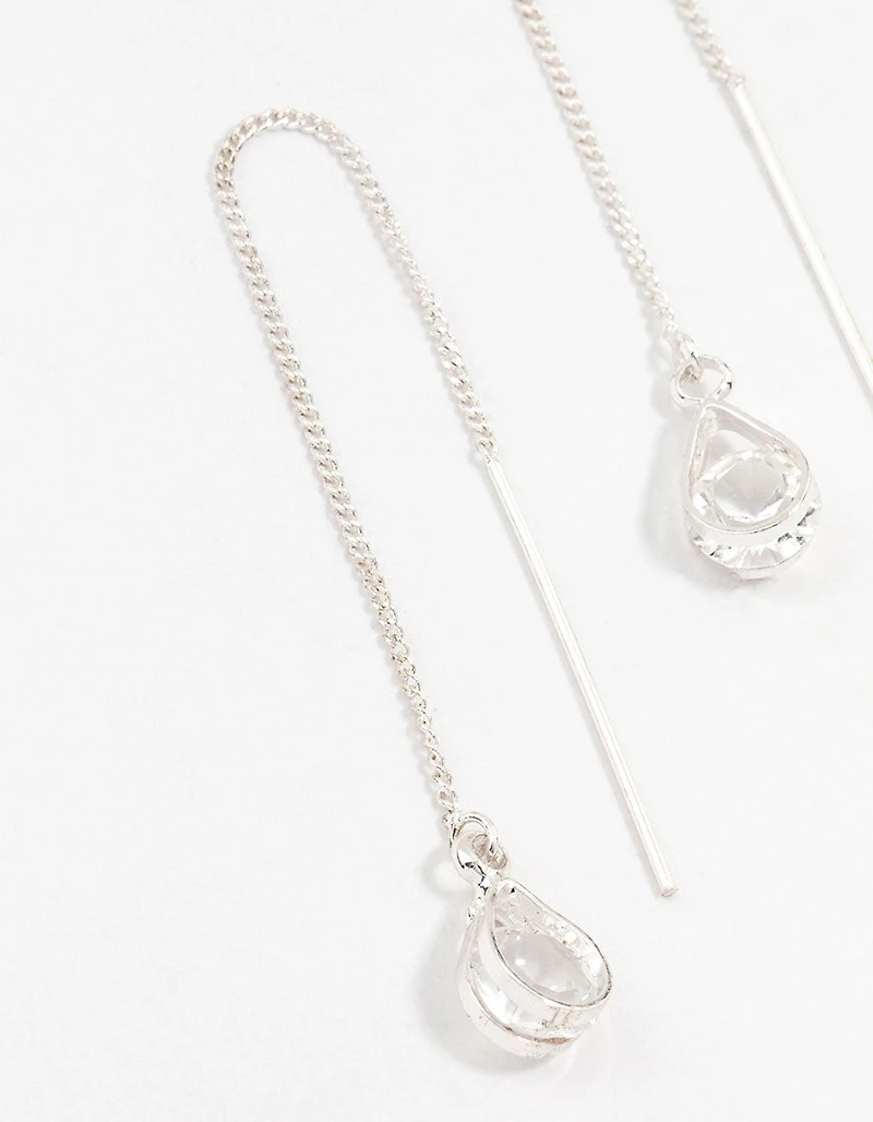 Silver Pear Bohemia Czech Crystal Thread Through Earrings