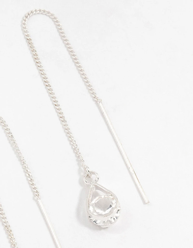 Silver Pear Bohemia Czech Crystal Thread Through Earrings