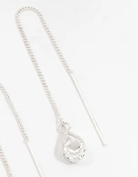 Silver Pear Bohemia Czech Crystal Thread Through Earrings
