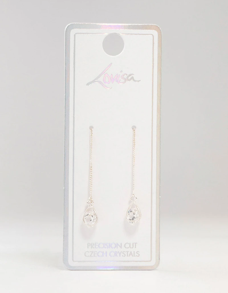 Silver Pear Bohemia Czech Crystal Thread Through Earrings