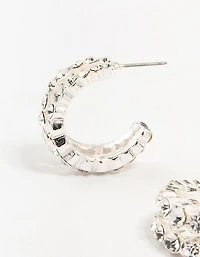 Silver  Bohemia Czech Crystals Double Strand Hoop Earrings
