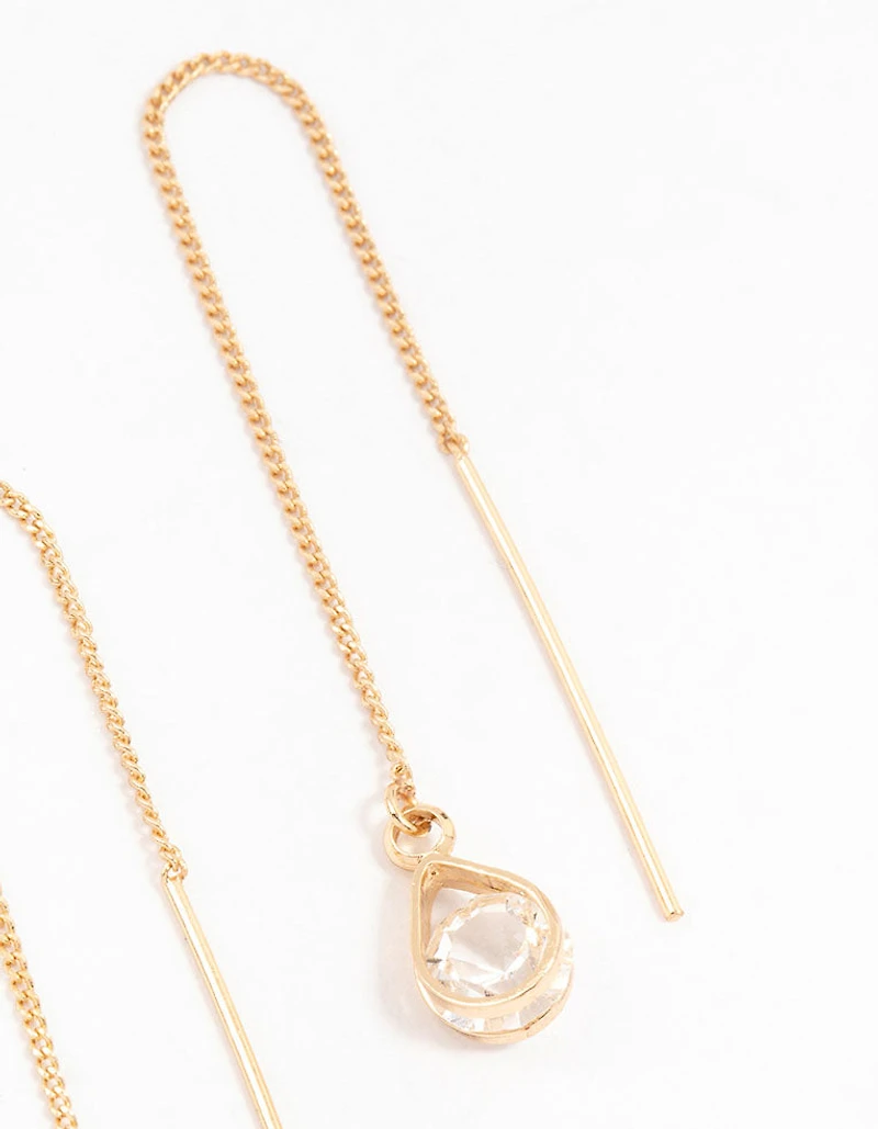 Gold Czech Crystal Pear Thread Through Earrings