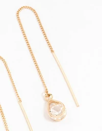 Gold Czech Crystal Pear Thread Through Earrings