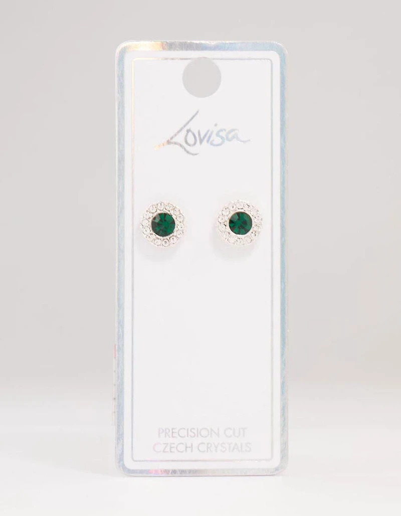 Silver Green Halo Bohemia Czech Crystal Stud Earrings