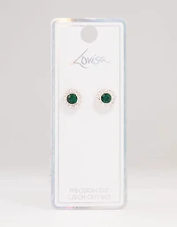 Silver Green Halo Bohemia Czech Crystal Stud Earrings