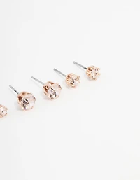 Rose Gold Hexagon Bohemia Czech Crystal Stud Earrings 3-Pack