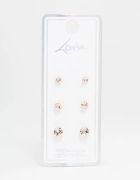 Rose Gold Hexagon Bohemia Czech Crystal Stud Earrings 3-Pack