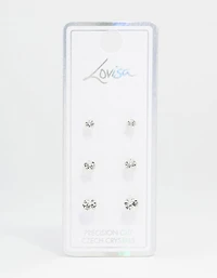 Silver Plated Hexagon Czech Bohemia Crystal Stud Earrings 3-Pack