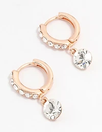 Rose Gold Czech Crystal Drop Huggie Earrings