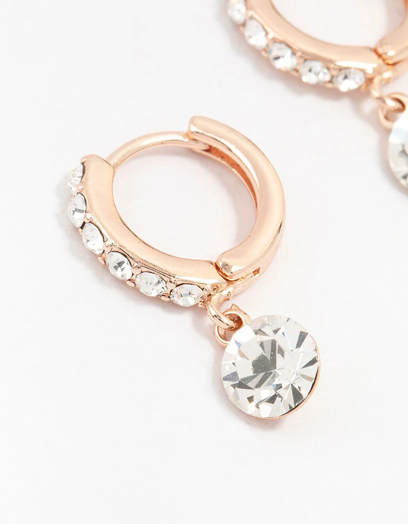 Rose Gold Czech Crystal Drop Huggie Earrings