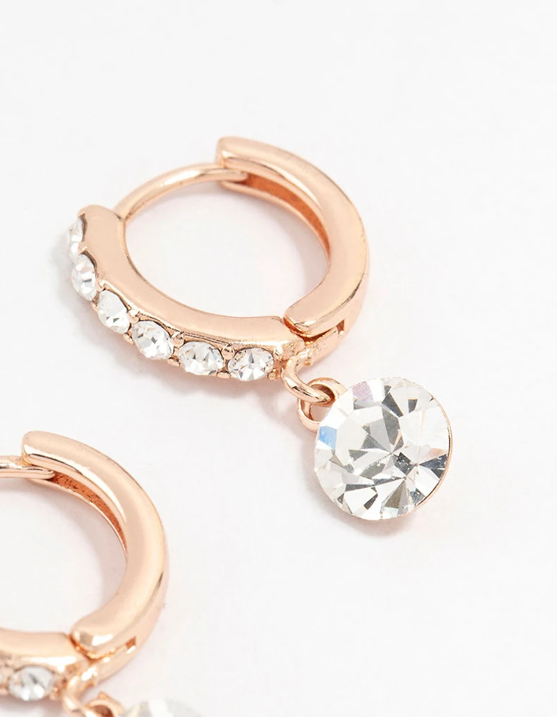 Rose Gold Czech Crystal Drop Huggie Earrings