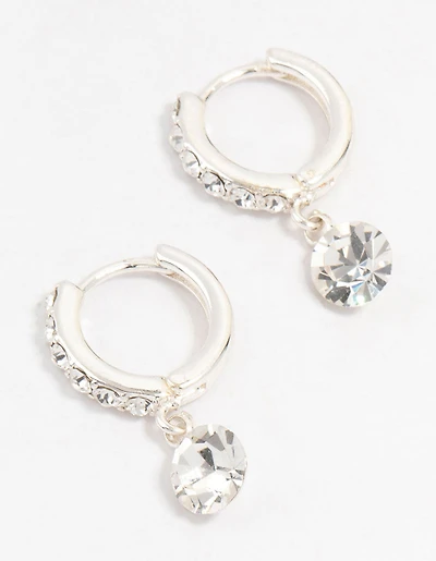 Silver Czech Crystal Drop Huggie Earrings