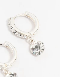 Silver Czech Crystal Drop Huggie Earrings